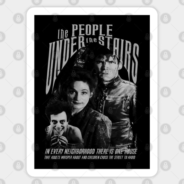 The People Under The Stairs, Classic Horror (Black & White) Sticker by The Dark Vestiary